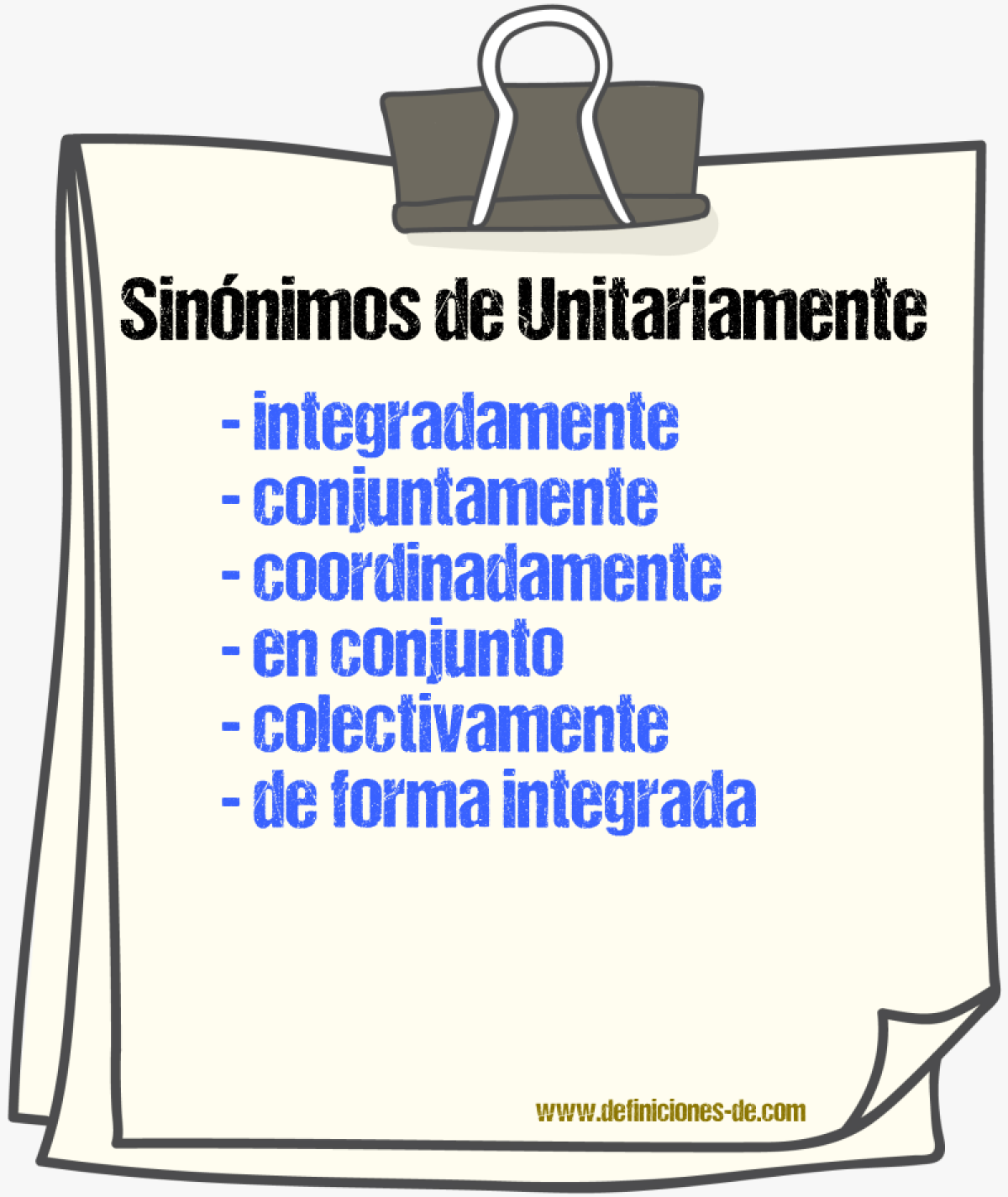 Sinónimos de unitariamente