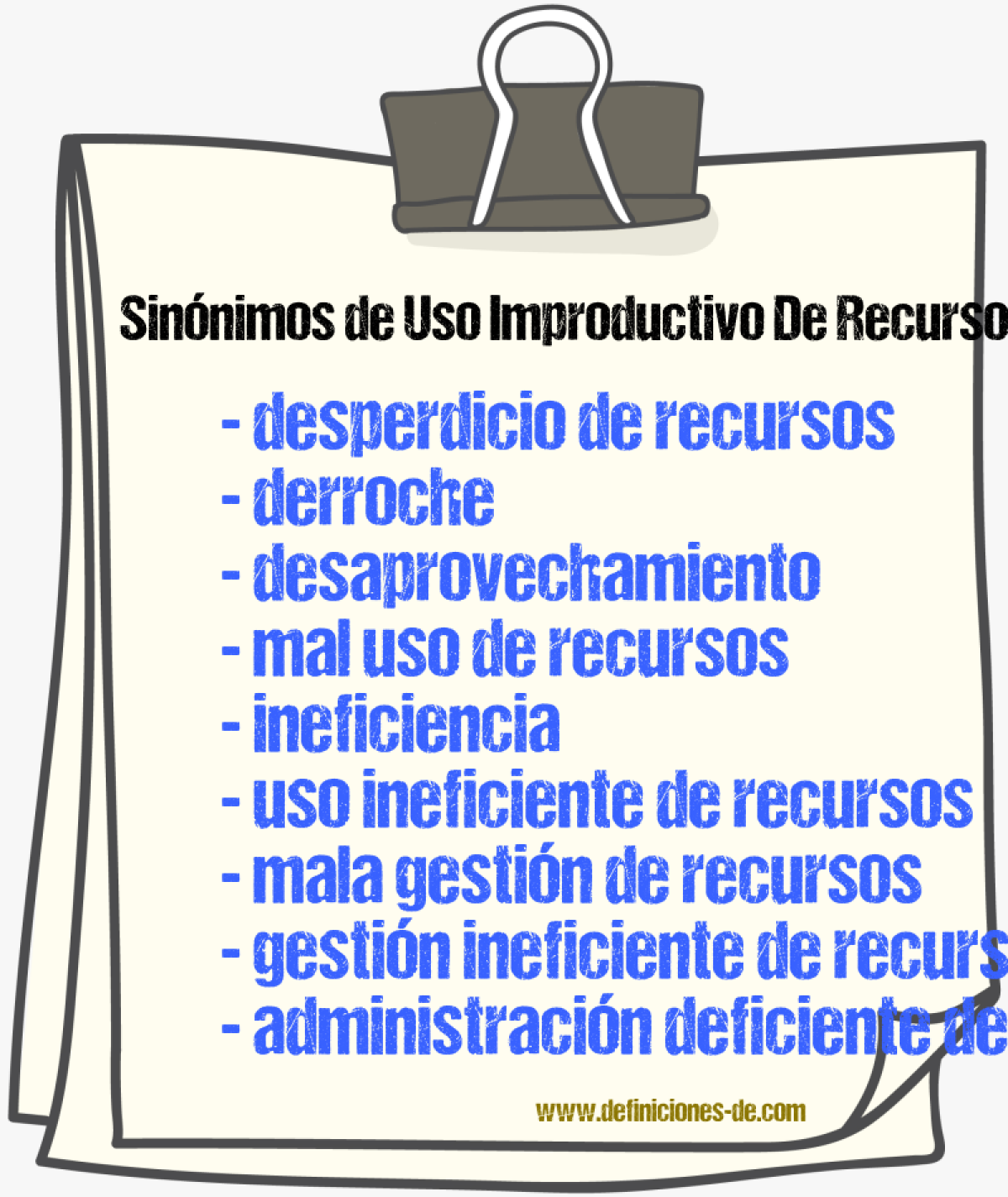 Sinónimos de uso improductivo de recursos