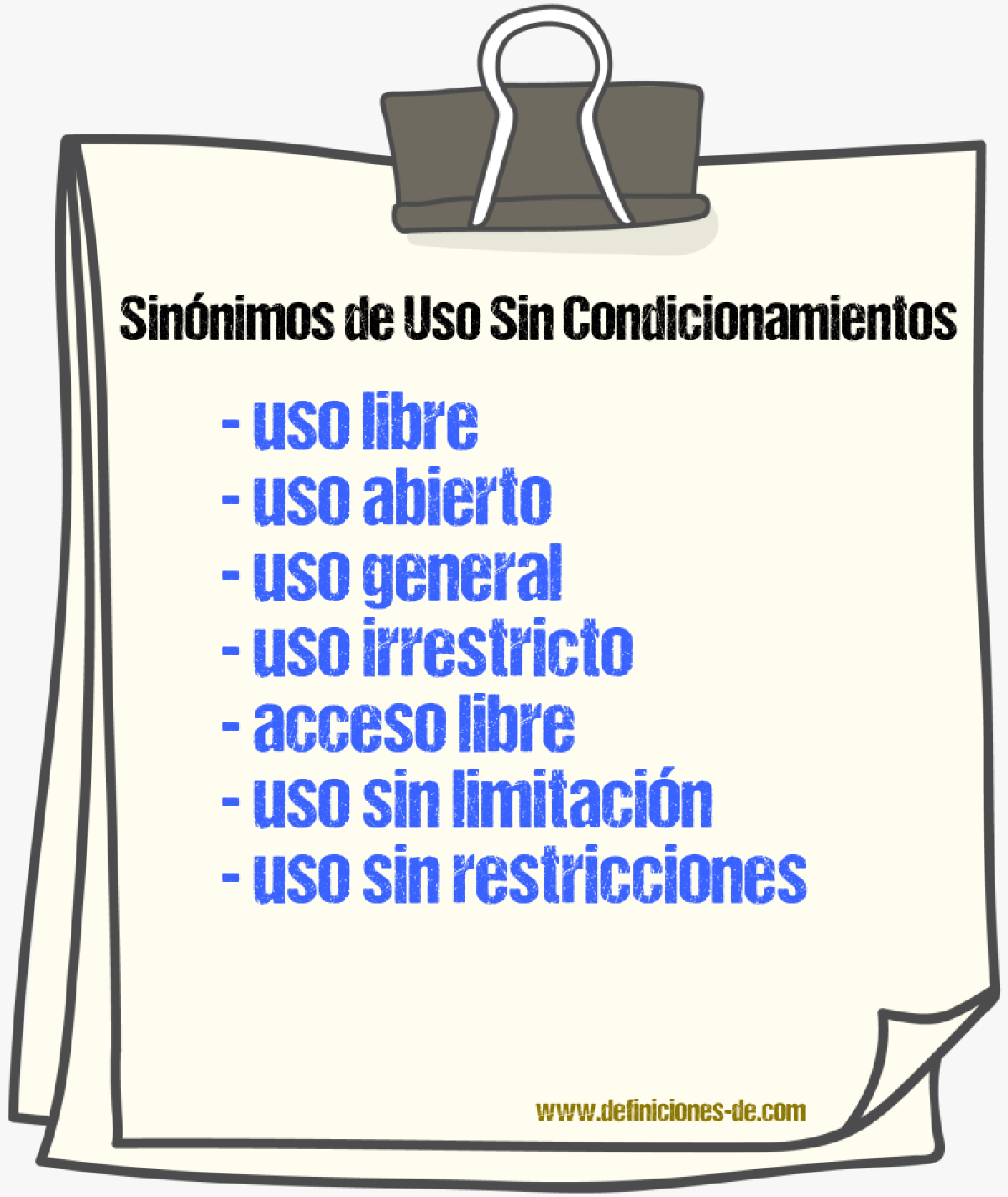 Sinónimos de uso sin condicionamientos