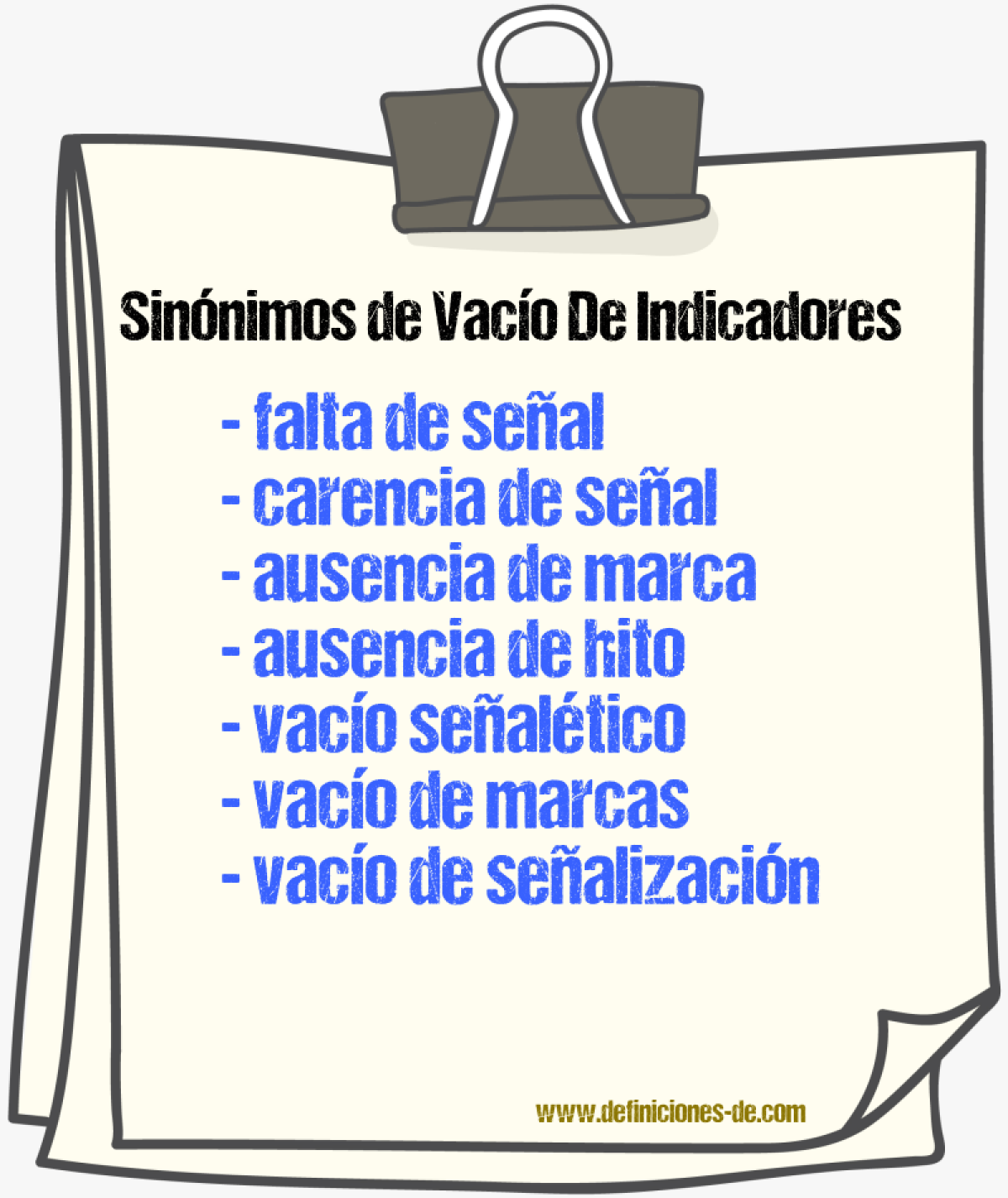 Sinónimos de vacío de indicadores