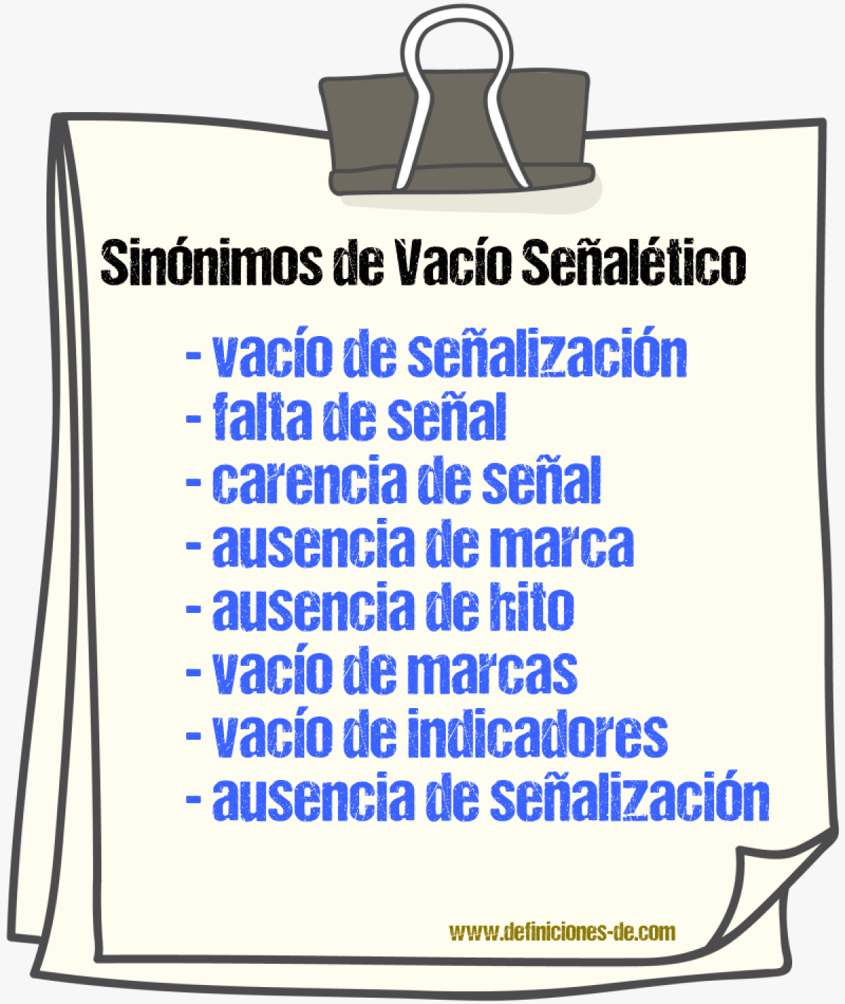 Sinónimos de vacío señalético