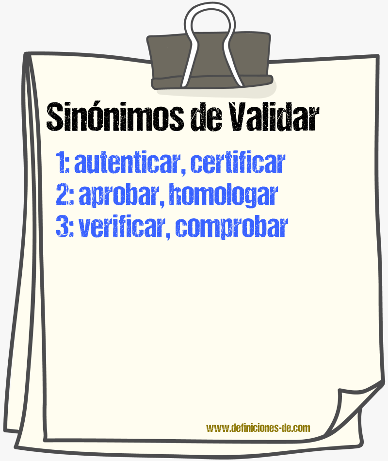 Sinónimos de validar
