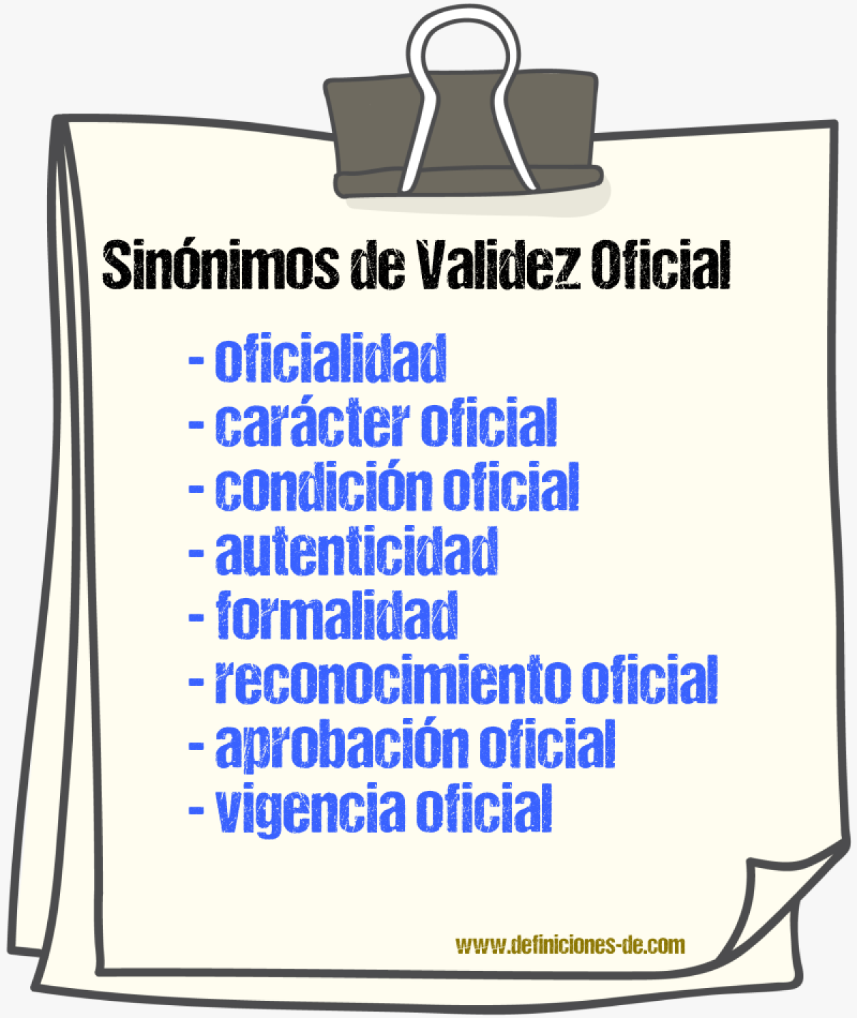 Sinónimos de validez oficial