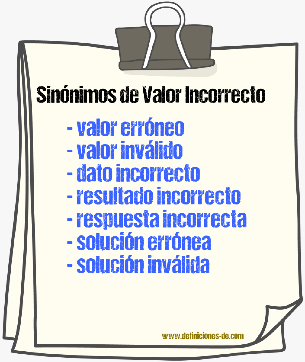 Sinónimos de valor incorrecto