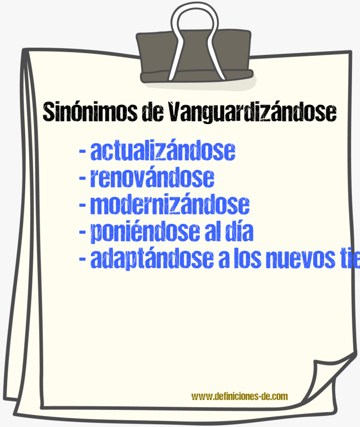 Sinónimos de vanguardizándose