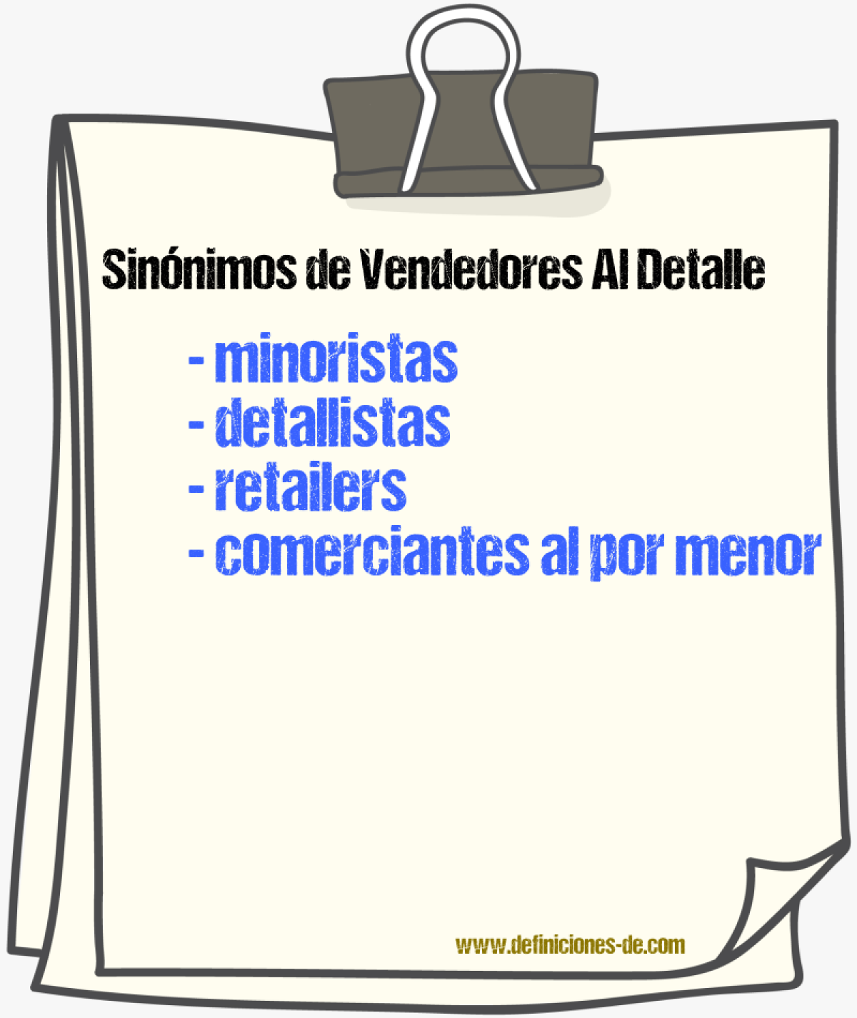 Sinónimos de vendedores al detalle