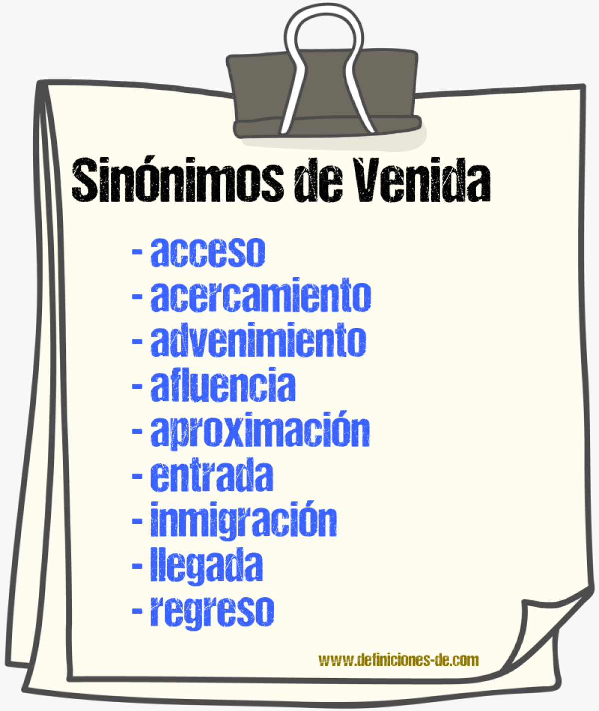 Sinnimos de venida