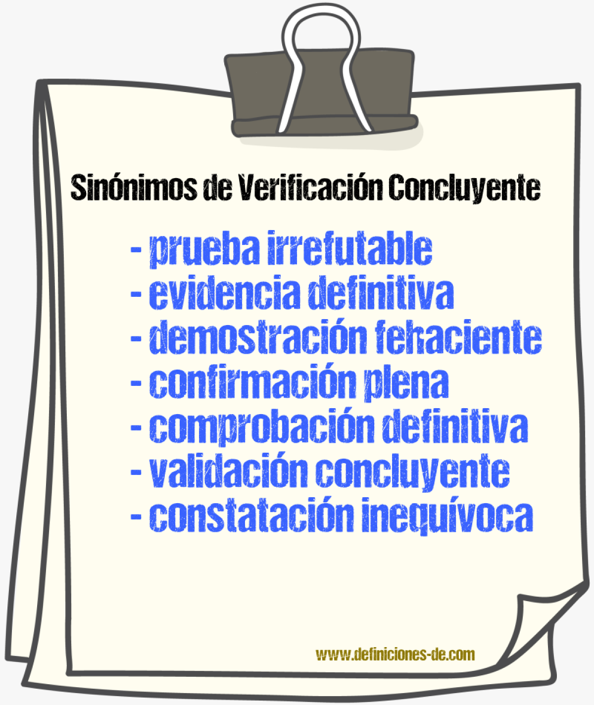 Sinónimos de verificación concluyente