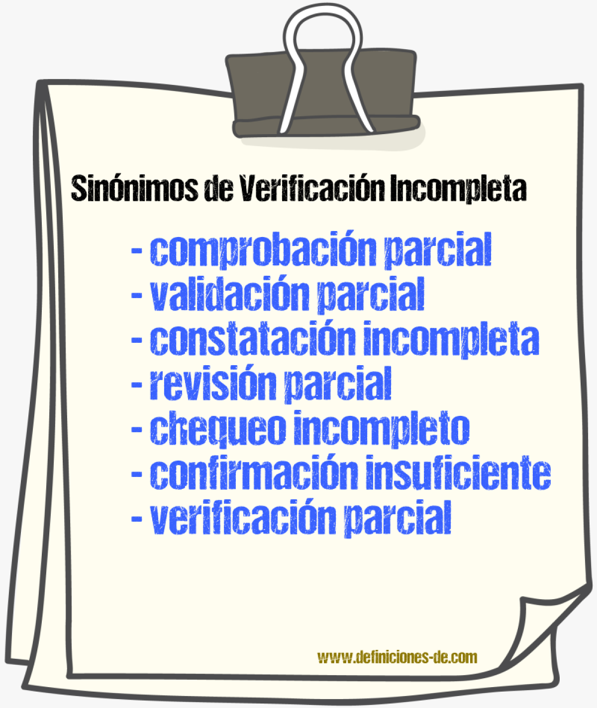 Sinónimos de verificación incompleta