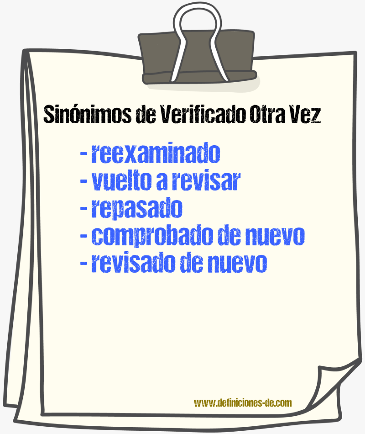 Sinónimos de verificado otra vez