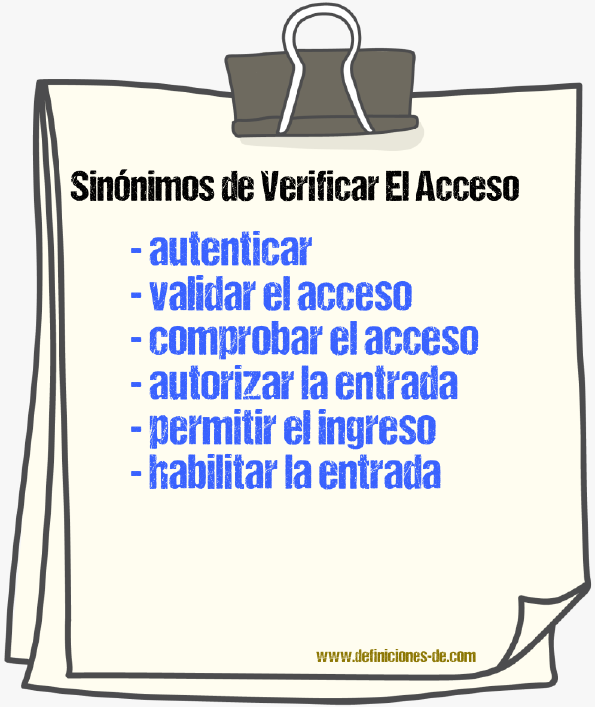 Sinónimos de verificar el acceso