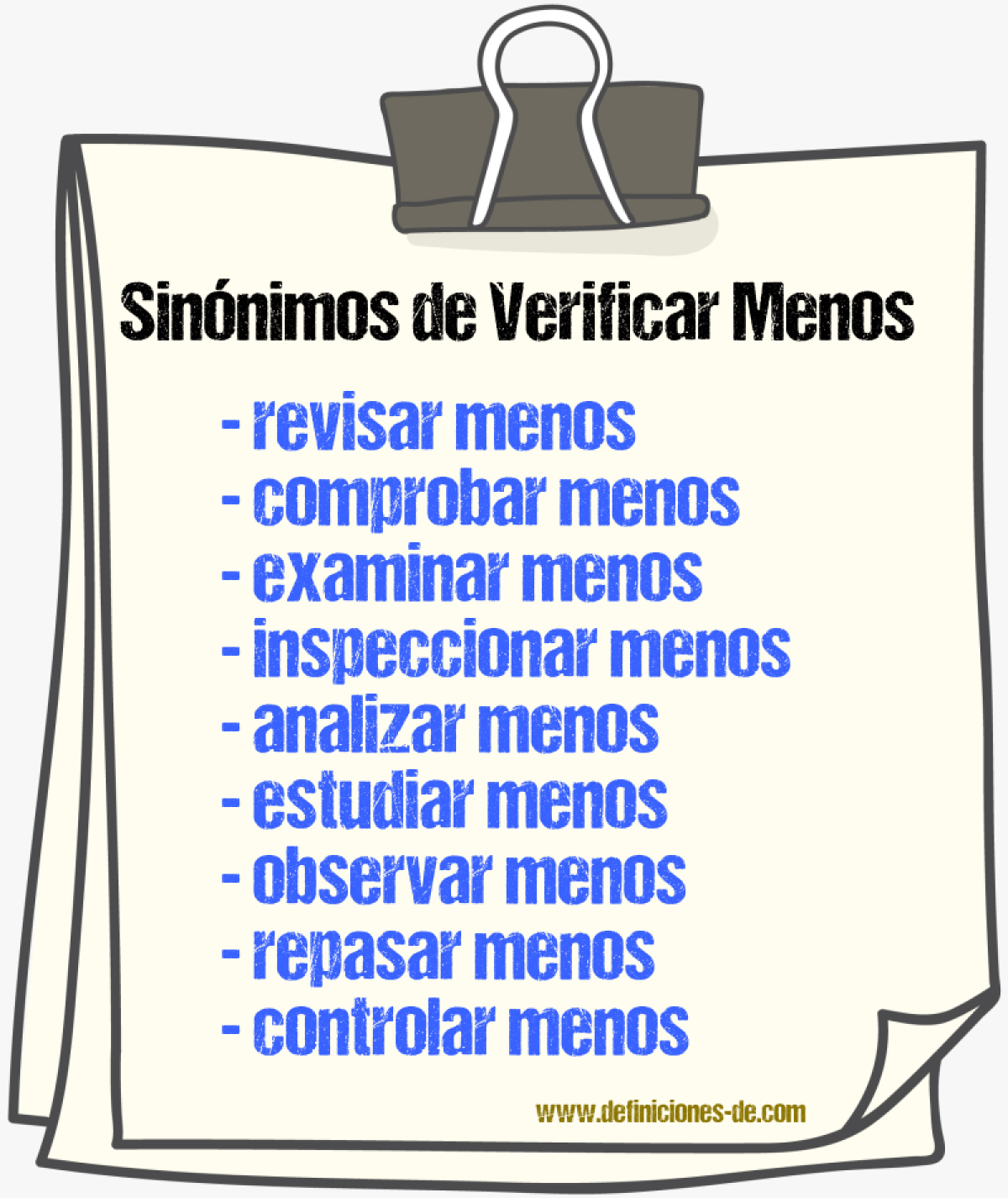 Sinónimos de verificar menos