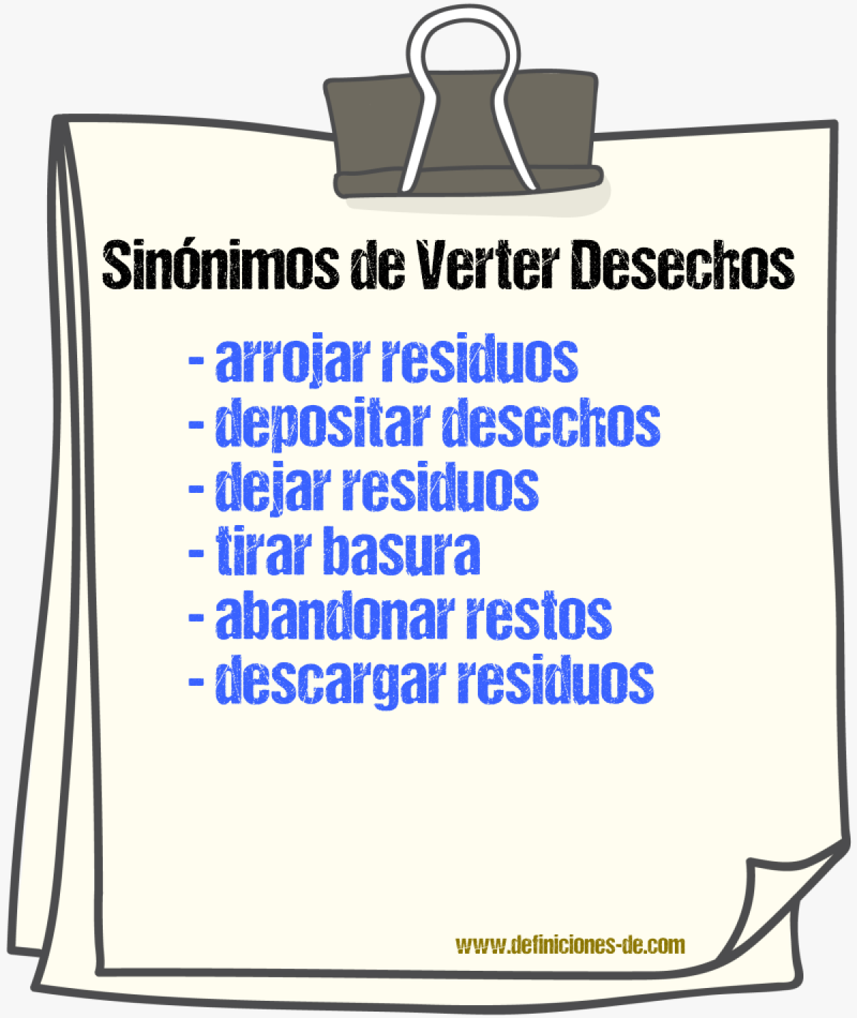Sinónimos de verter desechos