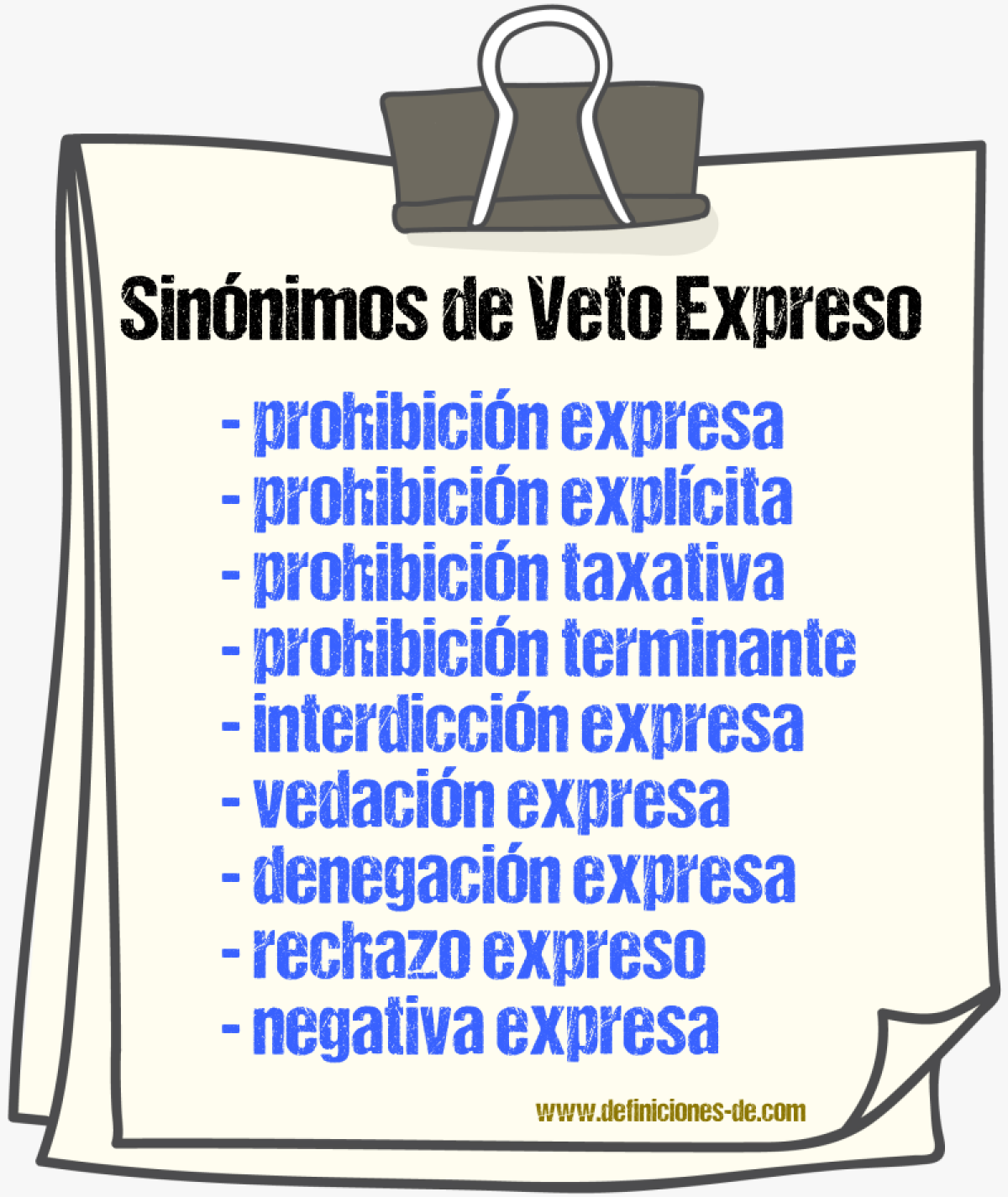 Sinónimos de veto expreso