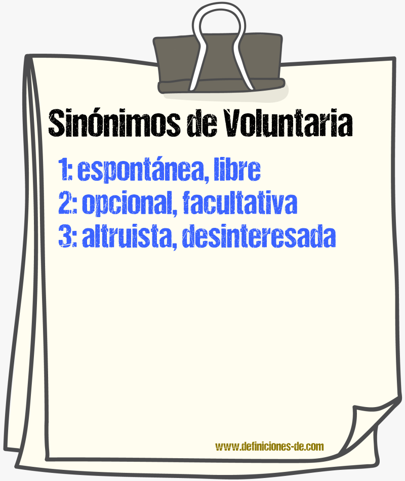 Sinónimos de voluntaria