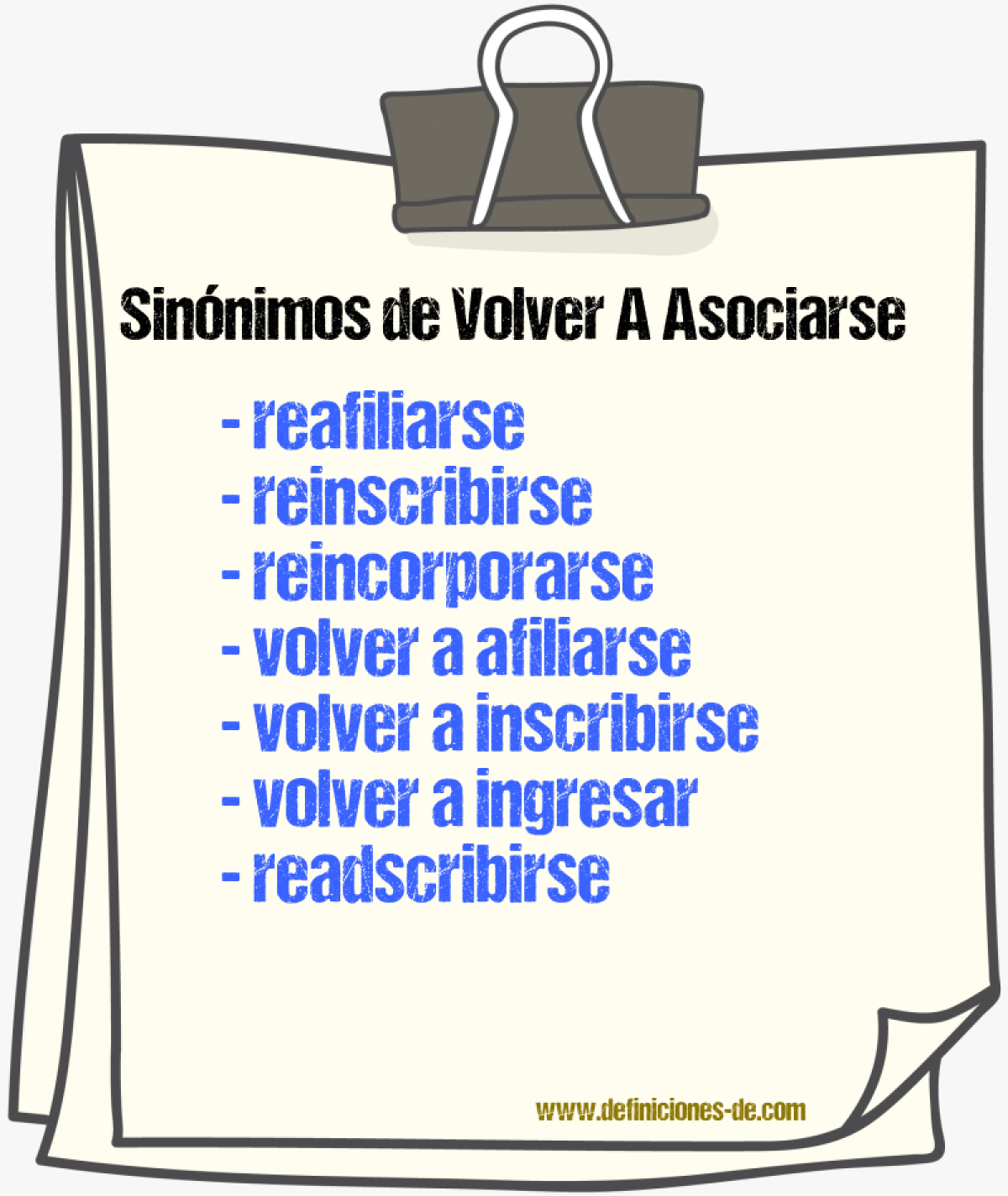 Sinónimos de volver a asociarse