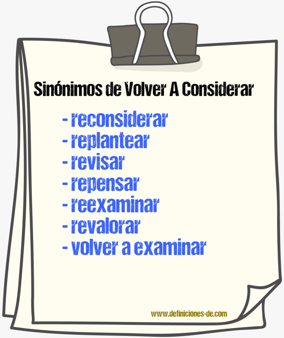 Sinónimos de volver a considerar