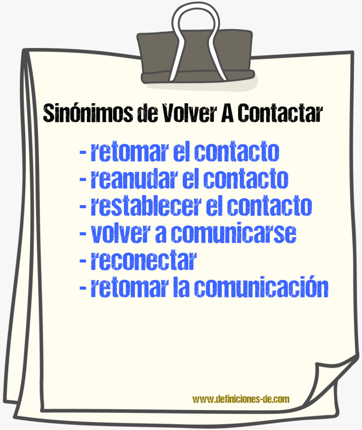 Sinónimos de volver a contactar
