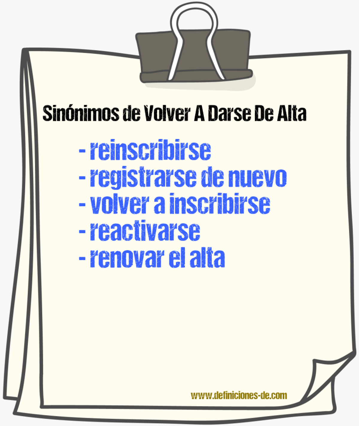 Sinónimos de volver a darse de alta