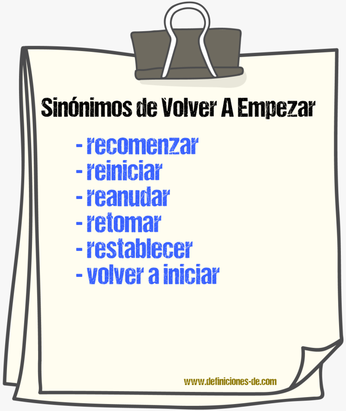 Sinónimos de volver a empezar