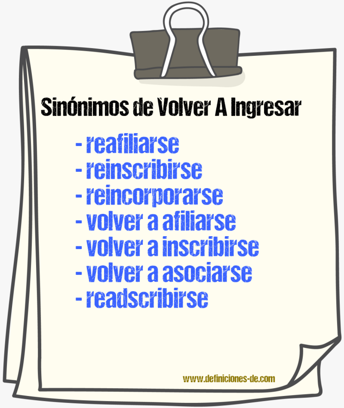 Sinónimos de volver a ingresar