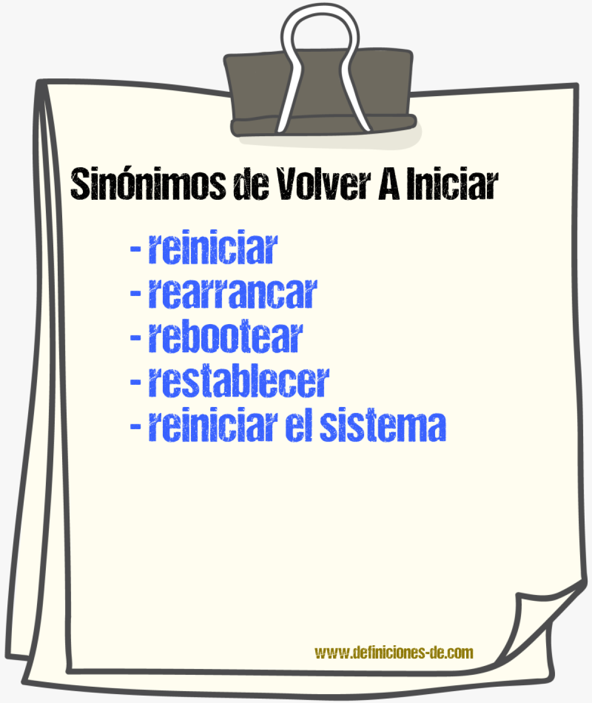 Sinónimos de volver a iniciar