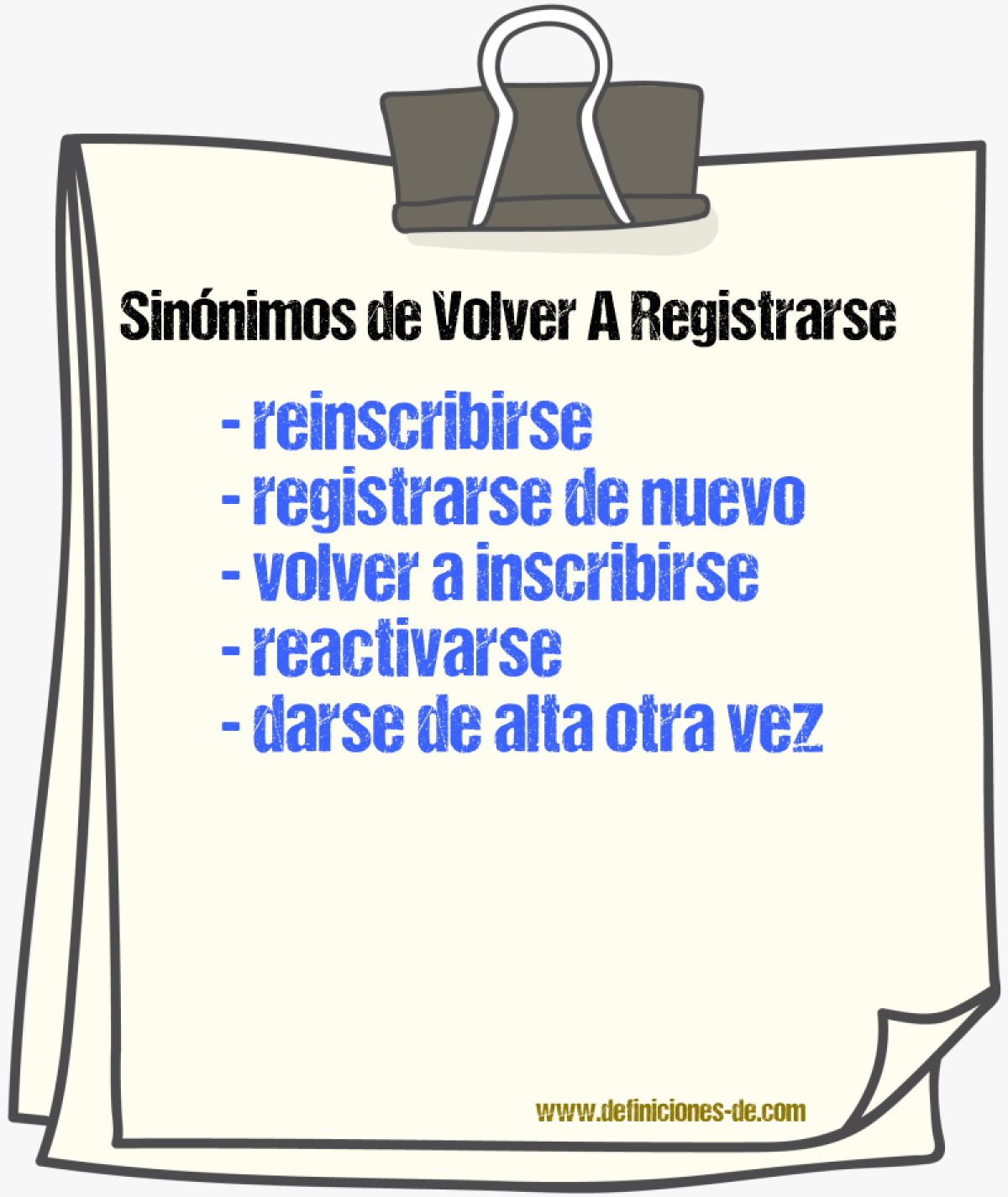 Sinónimos de volver a registrarse