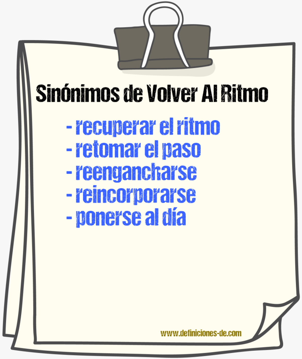 Sinónimos de volver al ritmo