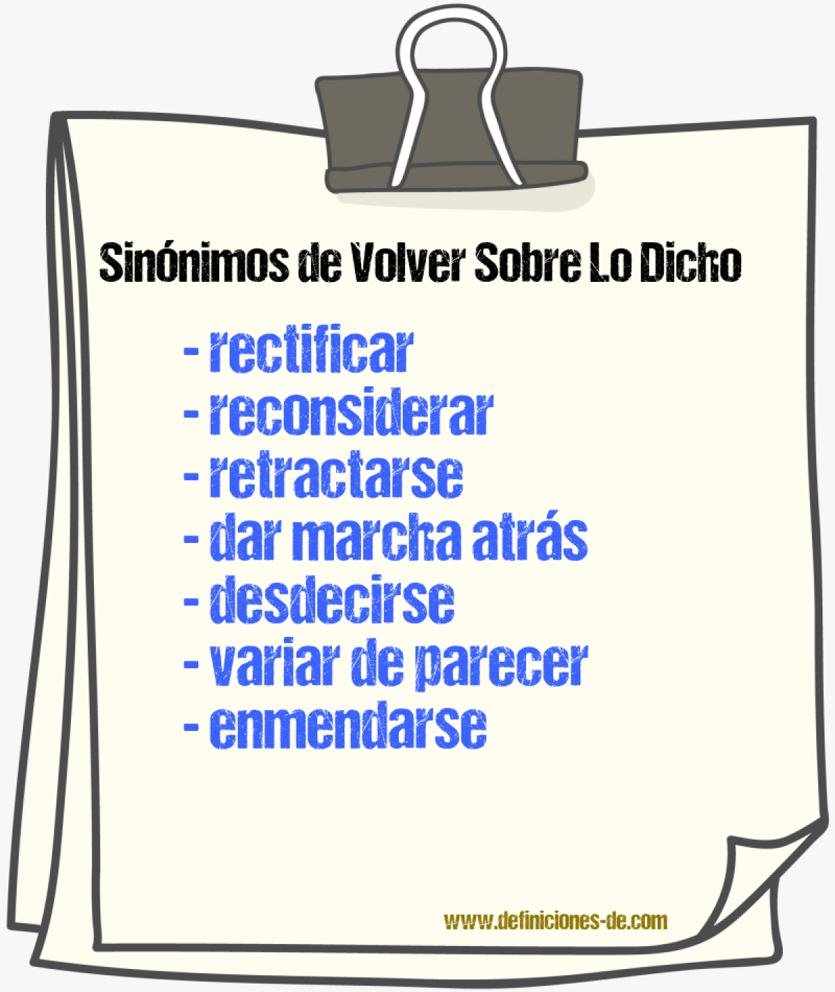 Sinónimos de volver sobre lo dicho