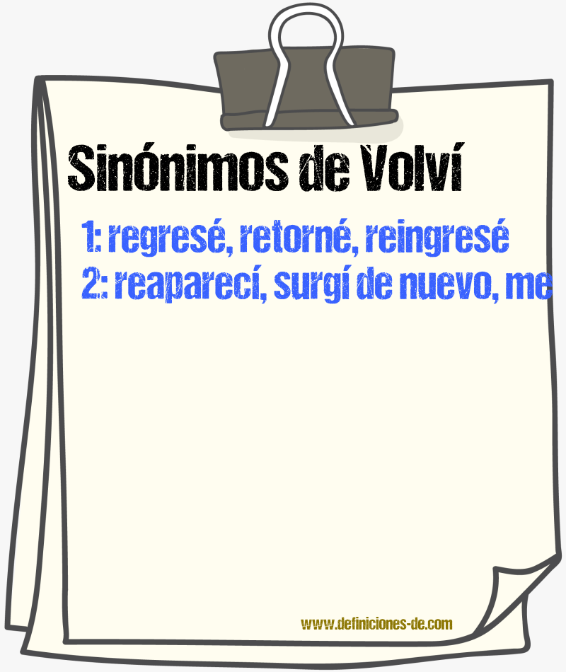 Sinónimos de volví