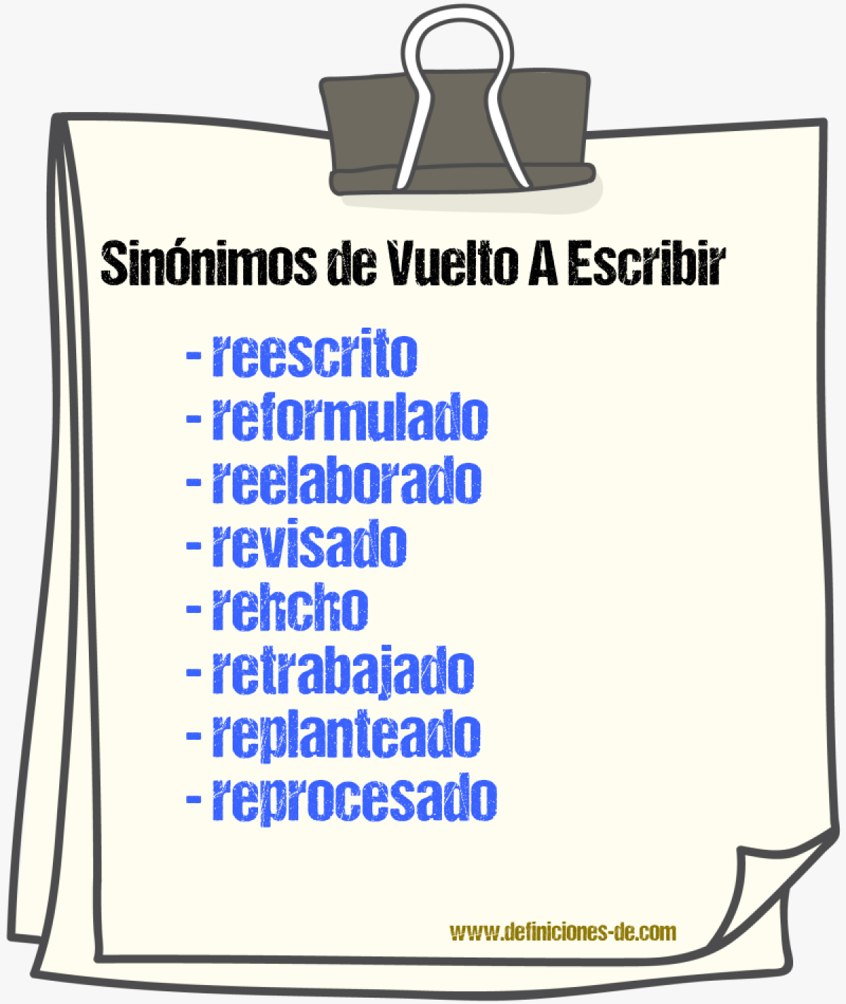 Sinónimos de vuelto a escribir