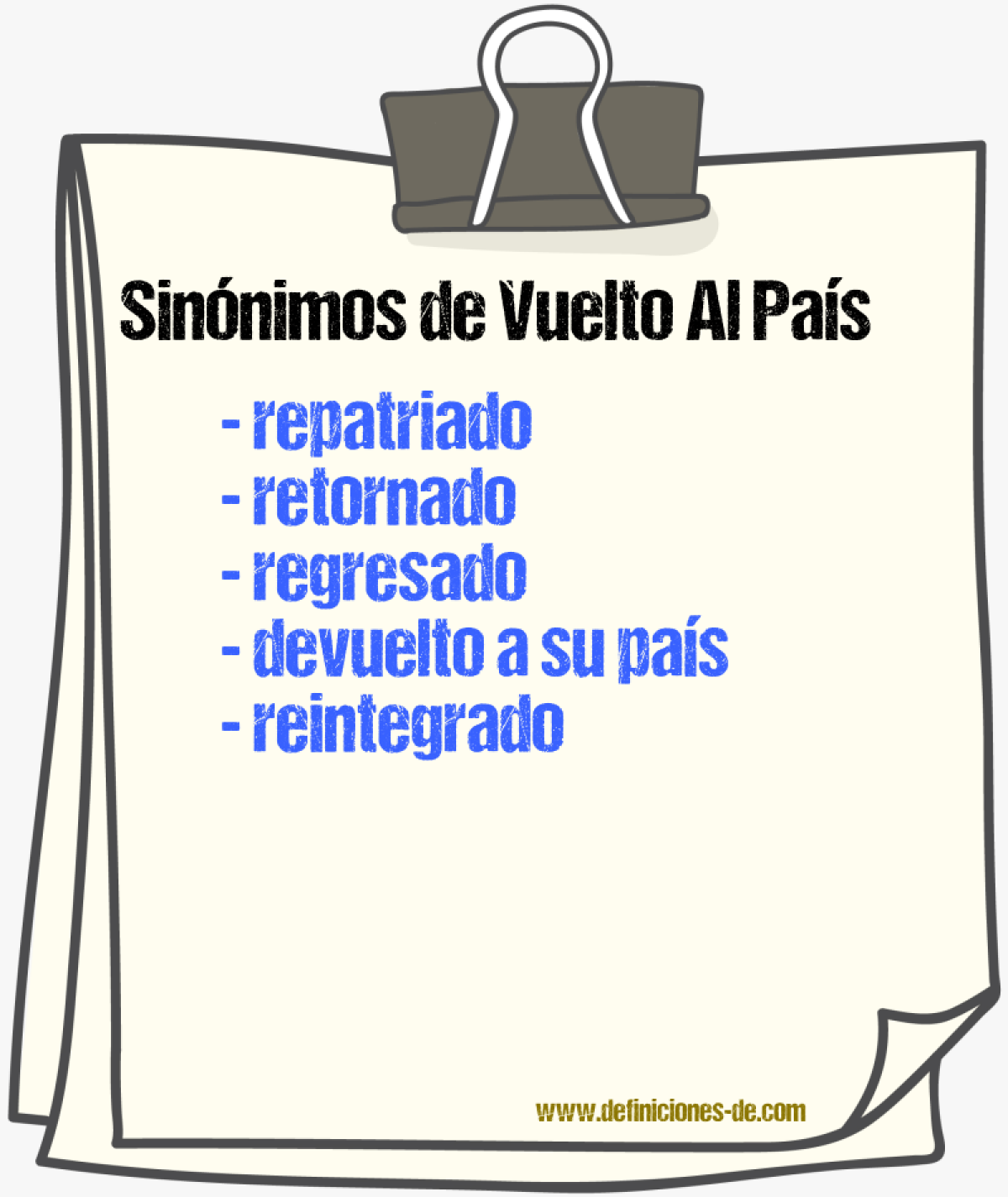 Sinónimos de vuelto al país