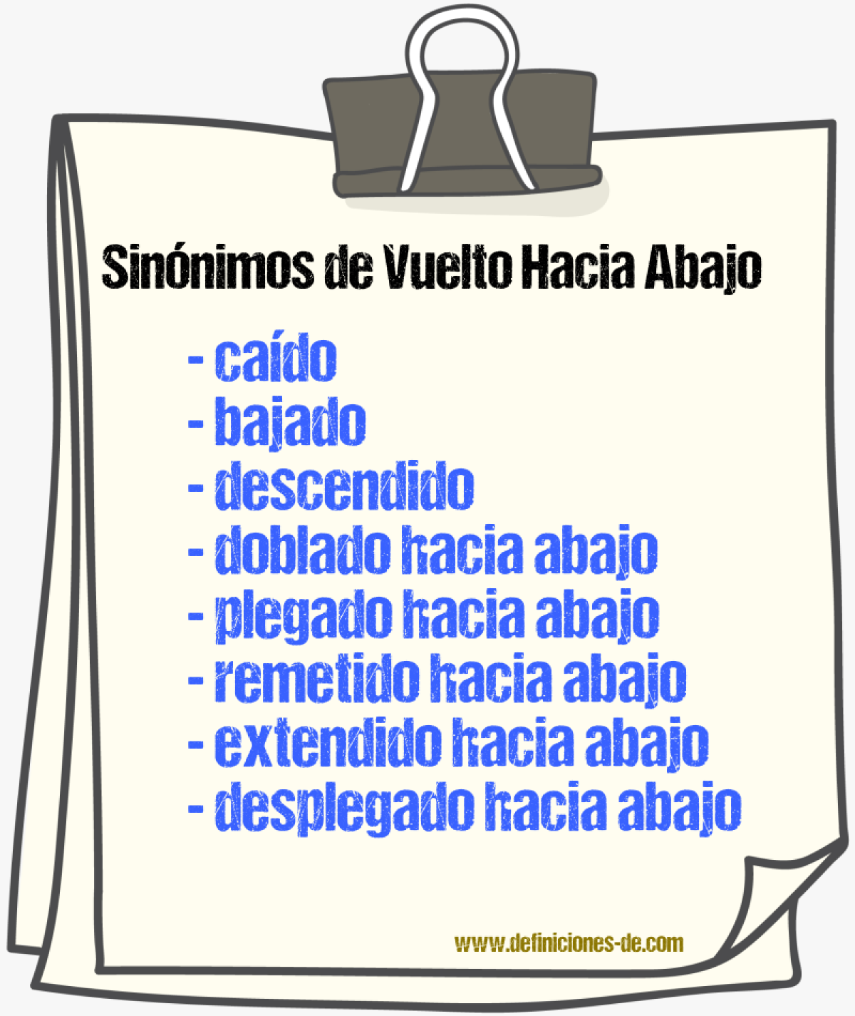 Sinónimos de vuelto hacia abajo
