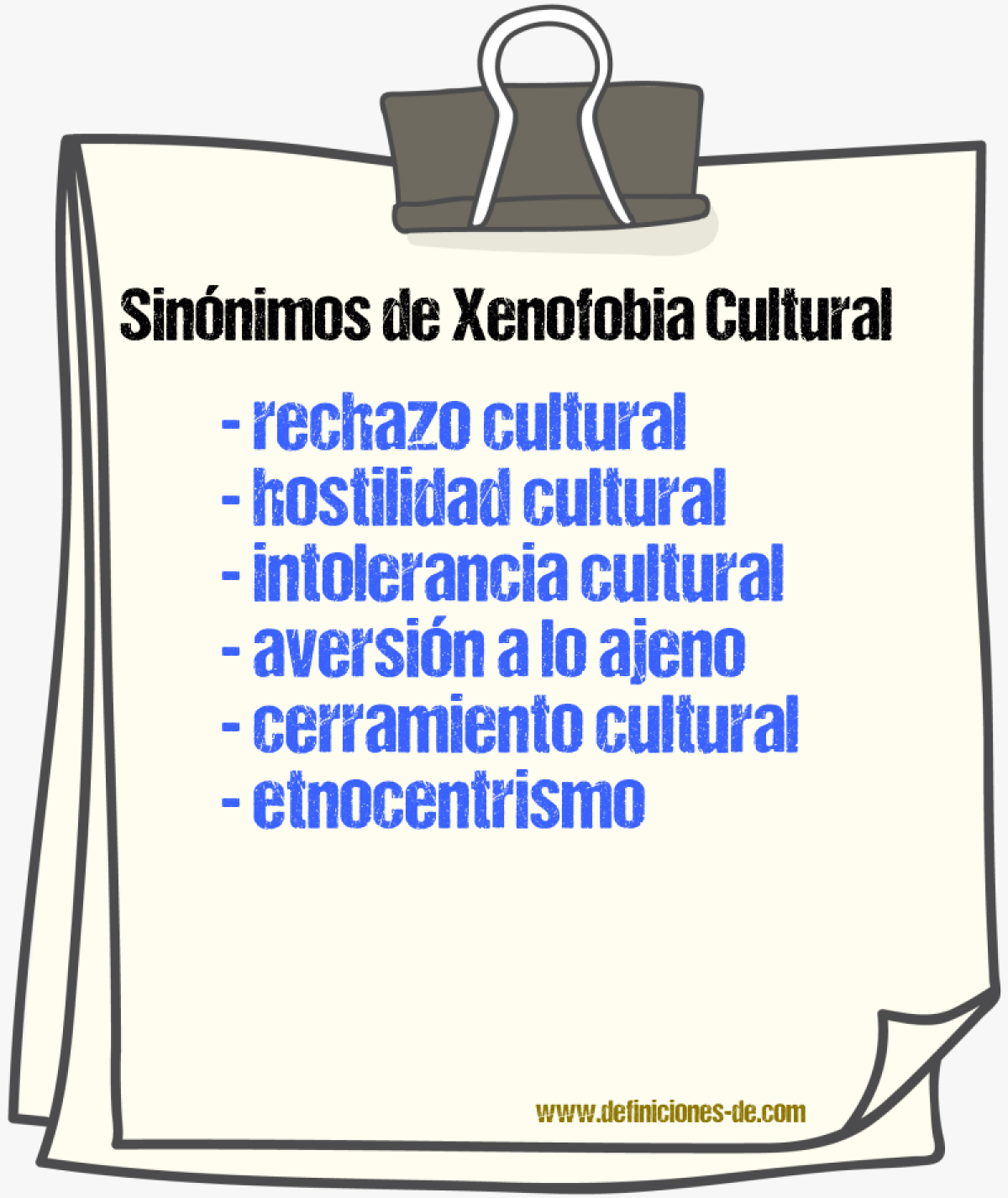 Sinónimos de xenofobia cultural